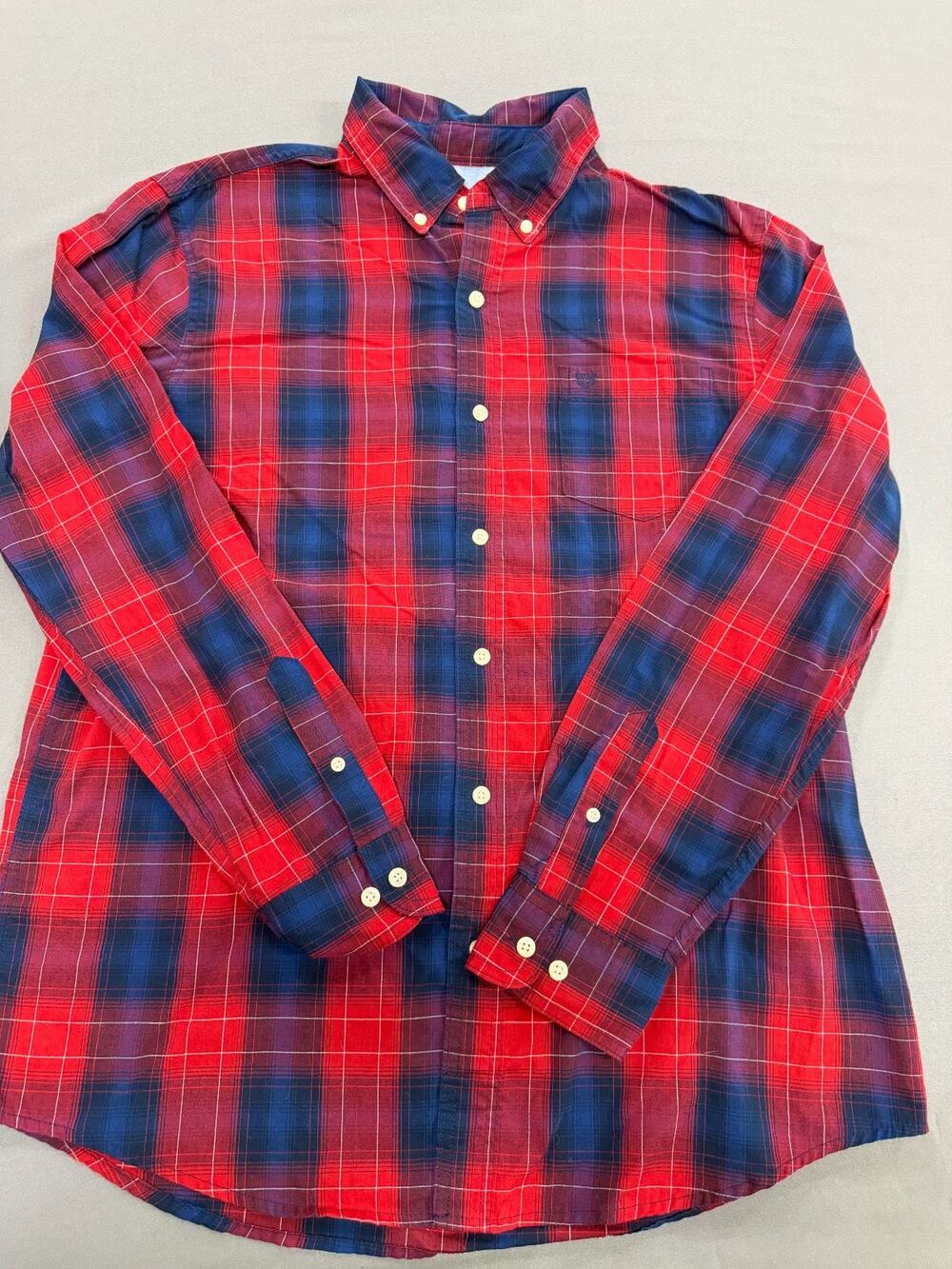 Vintage Chaps Ralph Lauren Men's Large Red Navy Plaid Button Down Shirt Y2K